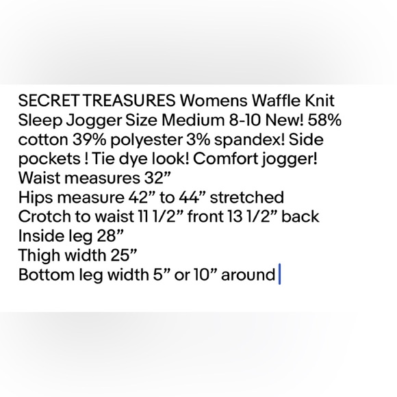 SECRET TREASURES Womens Waffle Knit Sleep Jogger Size Medium 8-10 Tie Dye New - Picture 7 of 7